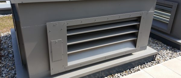 Thermac insulated natural ventilation louvres in place on a roof in London